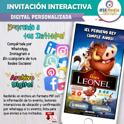 El Rey León, Simba – Invitación Interactiva de Cumpleaños para WhatsApp