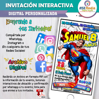 Superman Comics – Invitación Interactiva de Cumpleaños para WhatsApp