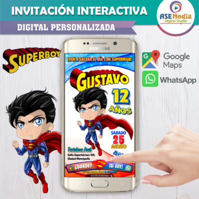 Superboy – Invitación Interactiva de Cumpleaños para WhatsApp