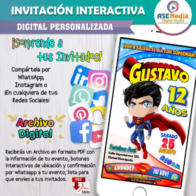 Superboy – Invitación Interactiva de Cumpleaños para WhatsApp
