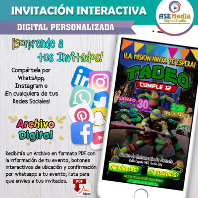 Las Tortugas Ninja Adolescentes – Invitación Interactiva de Cumpleaños para WhatsApp