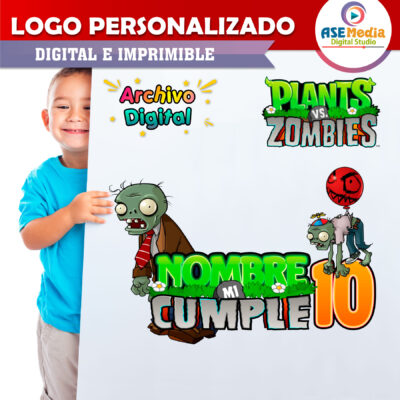 Plantas vs Zombies de Fiesta Logo Personalizado con Nombre