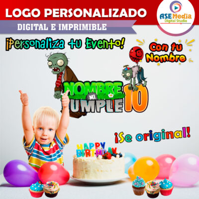 Plantas vs Zombies de Fiesta Logo Personalizado con Nombre