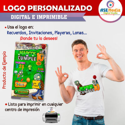 Plantas vs Zombies de Fiesta Logo Personalizado con Nombre