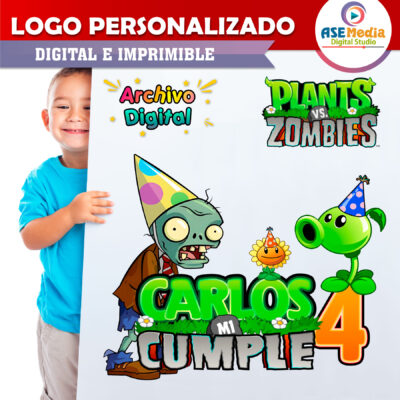Plantas vs Zombies de Fiesta Logo Personalizado con Nombre