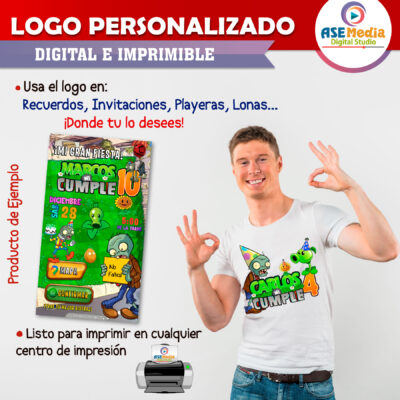 Plantas vs Zombies de Fiesta Logo Personalizado con Nombre