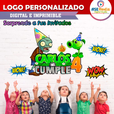 Plantas vs Zombies de Fiesta Logo Personalizado con Nombre