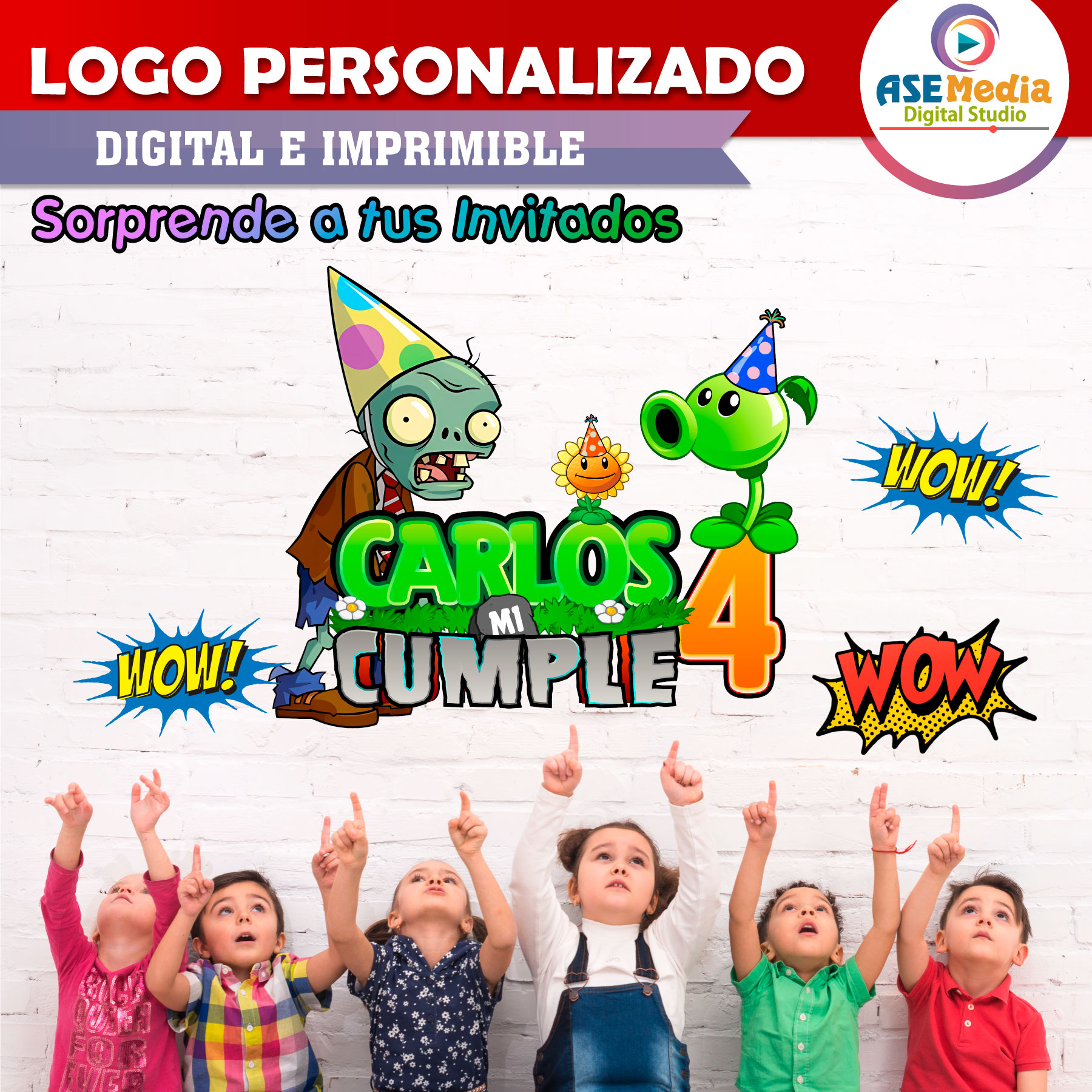 Plantas vs Zombies de Fiesta Logo Personalizado con Nombre