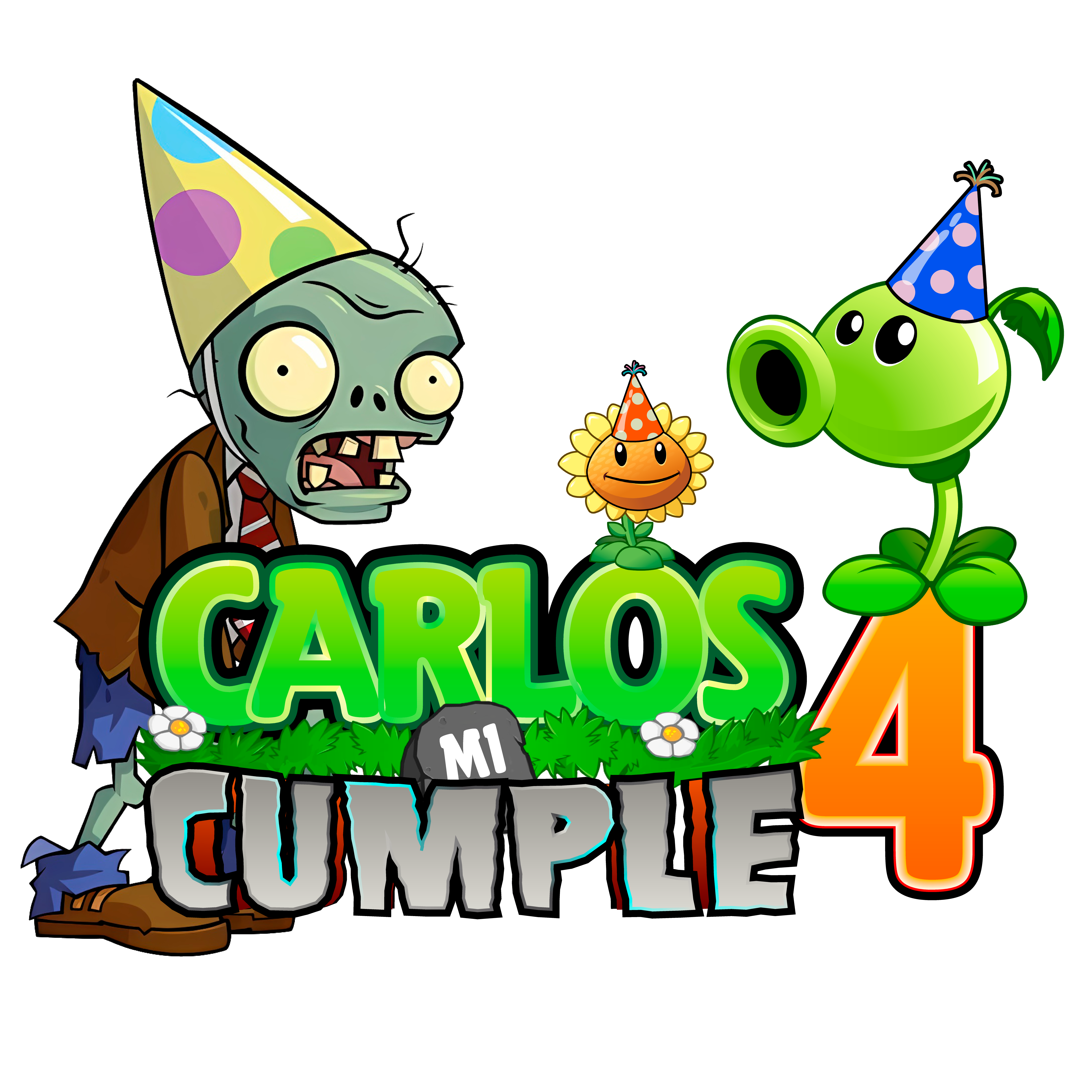 Plantas vs Zombies de Fiesta Logo Personalizado con Nombre