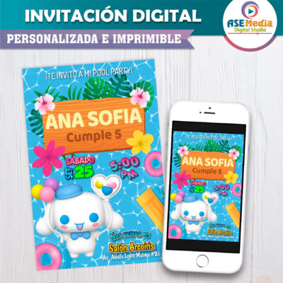 Cinnamoroll, Pool Party – Invitación Digital de Cumpleaños