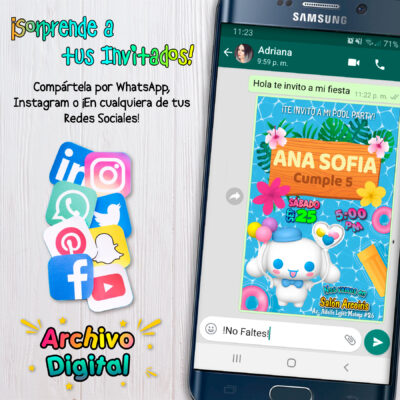 Cinnamoroll, Pool Party – Invitación Digital de Cumpleaños