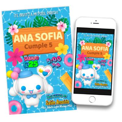 Cinnamoroll, Pool Party – Invitación Digital de Cumpleaños