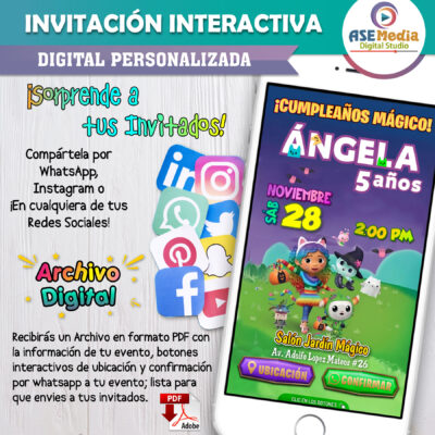 La Casa de Muñecas de Gabby, Halloween – Invitación Interactiva de Cumpleaños para WhatsApp