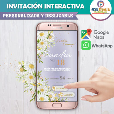 Mi Cumpleaños Lila con Margaritas Blancas – Invitación Interactiva de Cumpleaños para WhatsApp