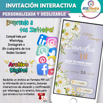 Mi Cumpleaños Lila con Margaritas Blancas – Invitación Interactiva de Cumpleaños para WhatsApp