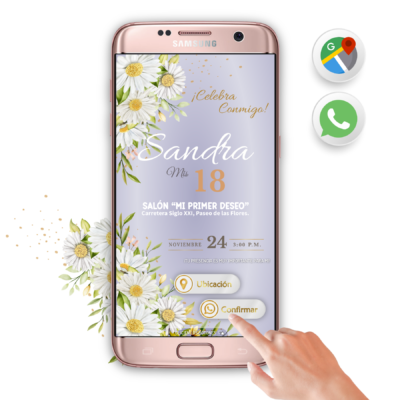 Mi Cumpleaños Lila con Margaritas Blancas – Invitación Interactiva de Cumpleaños para WhatsApp