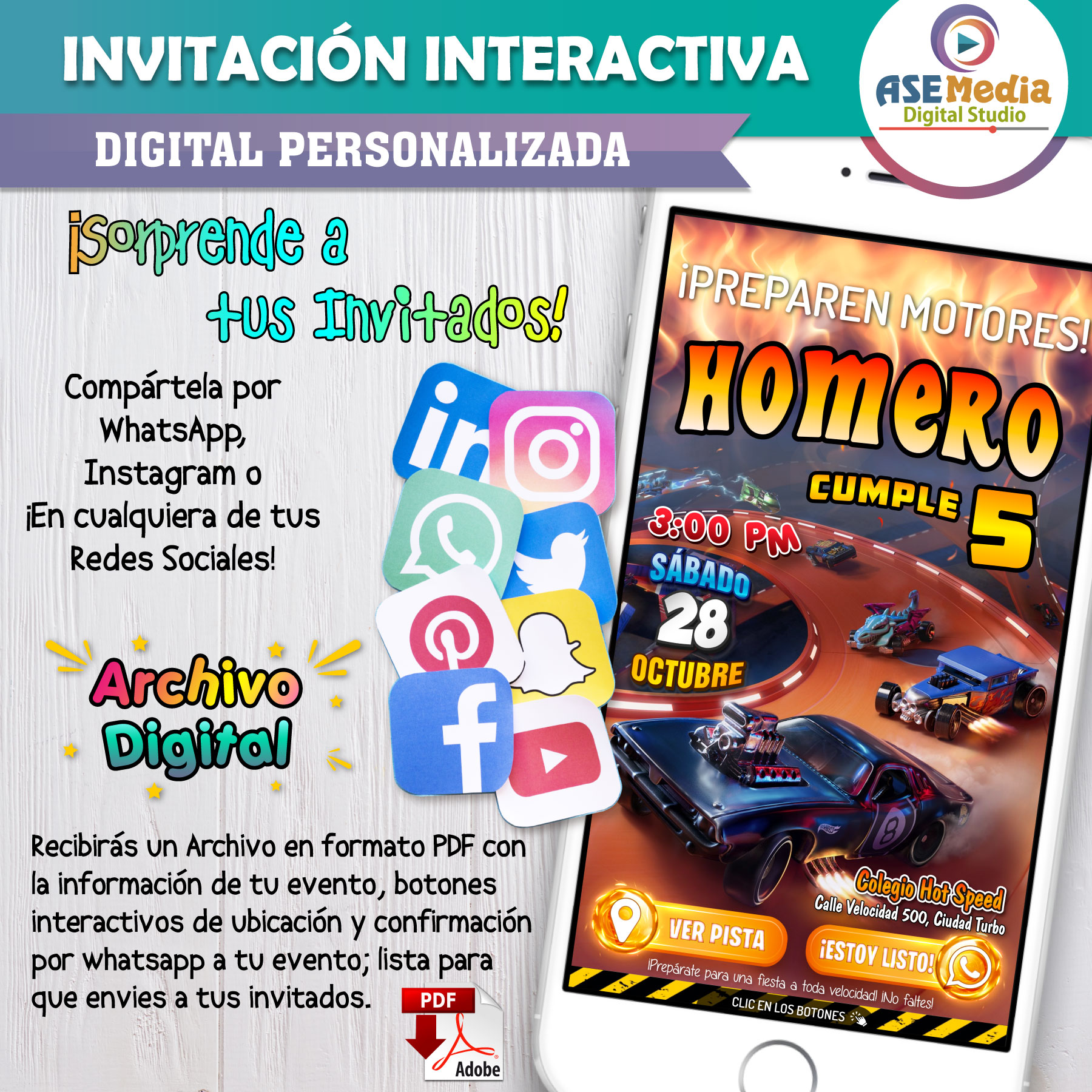 Hotwheels – Invitación Interactiva de Cumpleaños para WhatsApp