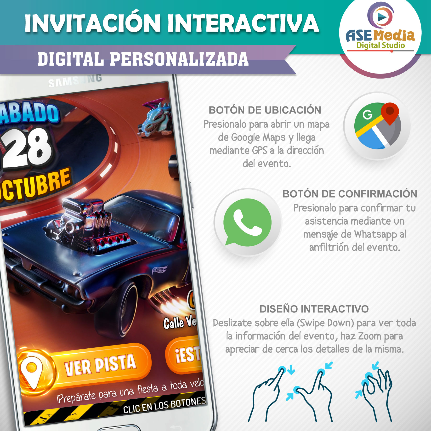 Hotwheels – Invitación Interactiva de Cumpleaños para WhatsApp