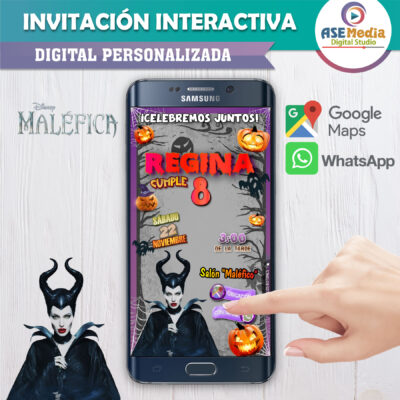 Halloween, Maléfica – Invitación Interactiva de Cumpleaños para WhatsApp