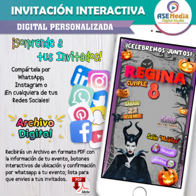 Halloween, Maléfica – Invitación Interactiva de Cumpleaños para WhatsApp