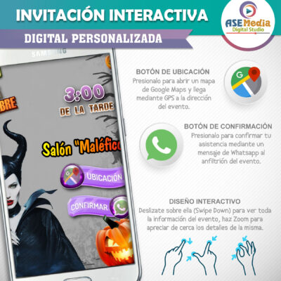 Halloween, Maléfica – Invitación Interactiva de Cumpleaños para WhatsApp