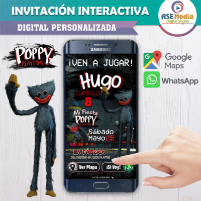 Huggy Wuggy, Poppy Playtime – Invitación Interactiva de Cumpleaños para WhatsApp