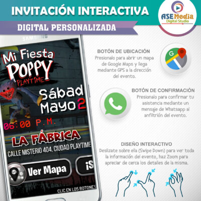 Huggy Wuggy, Poppy Playtime – Invitación Interactiva de Cumpleaños para WhatsApp