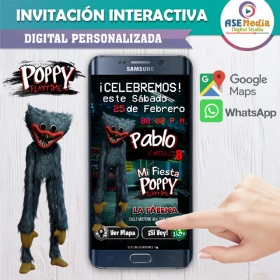 Huggy Wuggy Grotesco, Poppy Playtime – Invitación Interactiva de Cumpleaños para WhatsApp