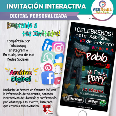 Huggy Wuggy Grotesco, Poppy Playtime – Invitación Interactiva de Cumpleaños para WhatsApp