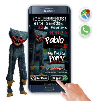 Huggy Wuggy Grotesco, Poppy Playtime – Invitación Interactiva de Cumpleaños para WhatsApp