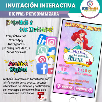 Ariel, La Sirenita 02 – Invitación Interactiva de Cumpleaños para WhatsApp
