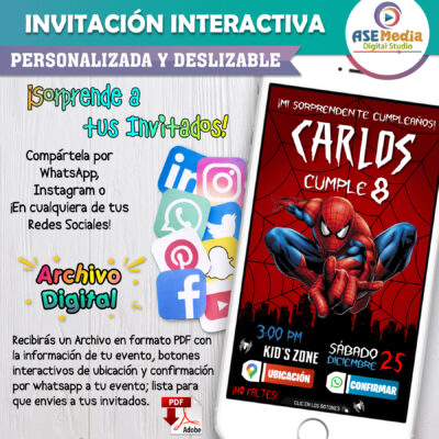 Spiderman, El Hombre Araña – Invitación Interactiva de Cumpleaños para WhatsApp