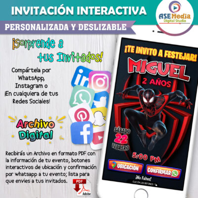 Spiderman Miles Morales – Invitación Interactiva de Cumpleaños para WhatsApp