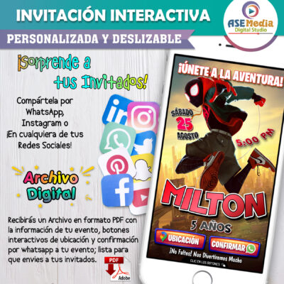 Spiderman Miles Morales 02 – Invitación Interactiva de Cumpleaños para WhatsApp