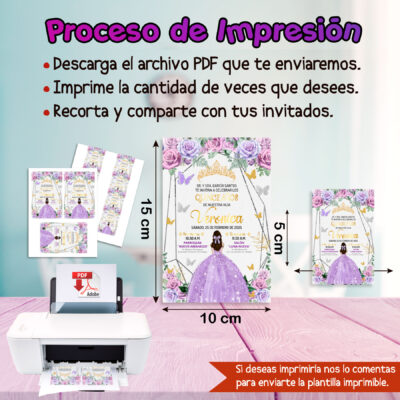 Mis XV Años, Lila con Plateado y Dorado Invitación Digital