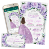 Mis XV Años, Floral con Púrpura y Lila Invitación Digital