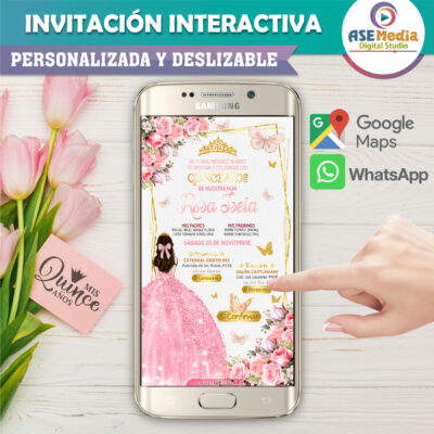 Mis XV Años, Floral Azul Cielo – Invitación Interactiva de Cumpleaños para WhatsApp