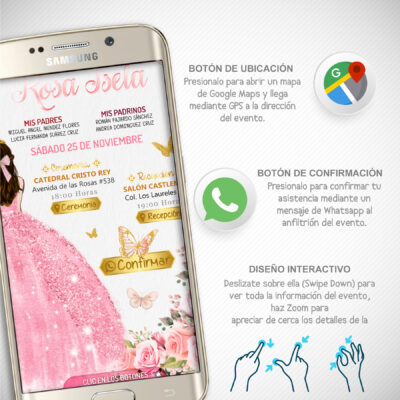 Mis XV Años, Floral Azul Cielo – Invitación Interactiva de Cumpleaños para WhatsApp