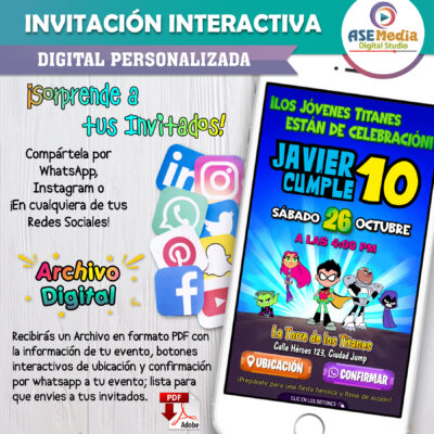 Los Jóvenes Titanes en Acción – Invitación Interactiva de Cumpleaños para WhatsApp