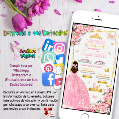 Mis XV Años, Floral Azul Cielo – Invitación Interactiva de Cumpleaños para WhatsApp