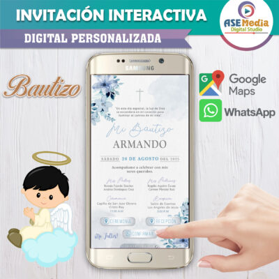 Mi Bautizo Verde con Blanco Floral – Invitación Interactiva para WhatsApp
