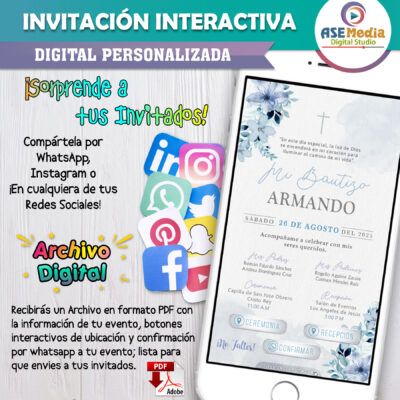 Mi Bautizo Verde con Blanco Floral – Invitación Interactiva para WhatsApp