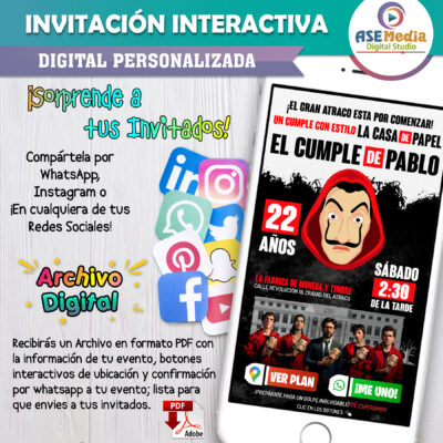 La Casa de Papel – Invitación Interactiva de Cumpleaños para WhatsApp