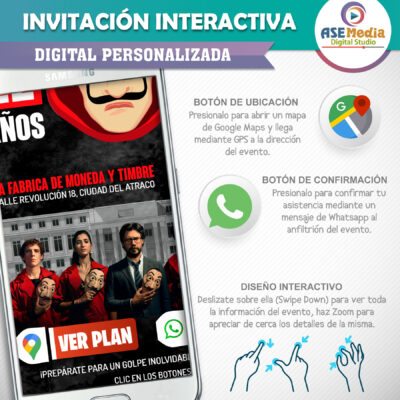 La Casa de Papel – Invitación Interactiva de Cumpleaños para WhatsApp