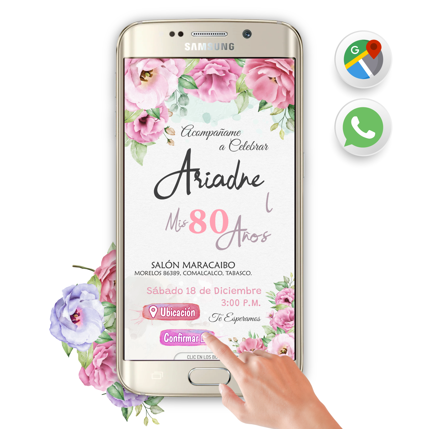 Mi Cumpleaños Floral en Rosa – Invitación Interactiva de Cumpleaños para WhatsApp