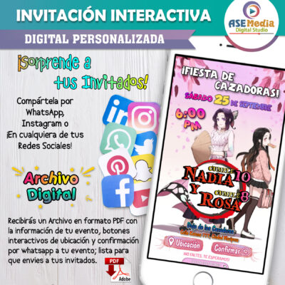 Demon Slayer, Nezuko y Shinobu – Invitación Interactiva de Cumpleaños para WhatsApp