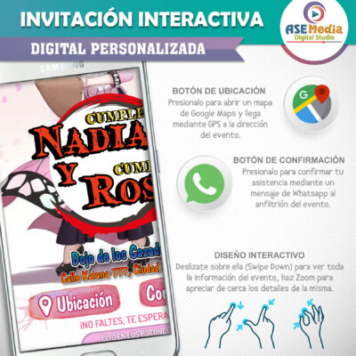 Demon Slayer, Nezuko y Shinobu – Invitación Interactiva de Cumpleaños para WhatsApp