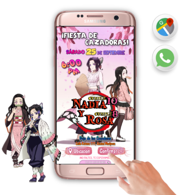 Demon Slayer, Nezuko y Shinobu – Invitación Interactiva de Cumpleaños para WhatsApp
