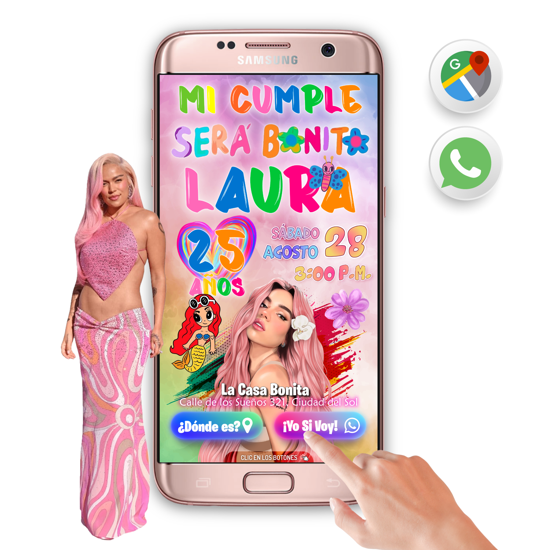 Karol G, Mañana Será Bonito – Invitación Interactiva de Cumpleaños para WhatsApp