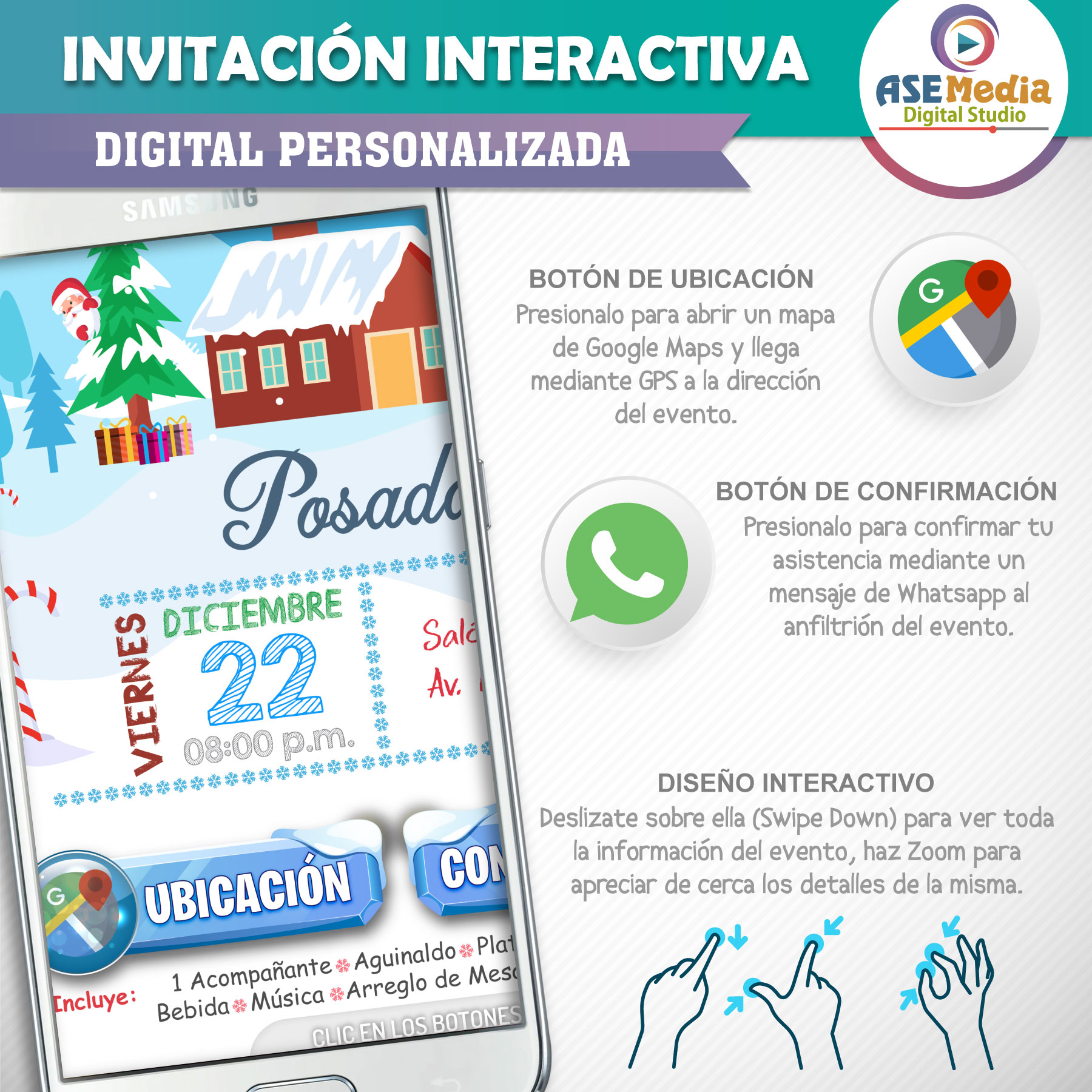 Posada Navideña, Polo Norte – Invitación Interactiva para WhatsApp